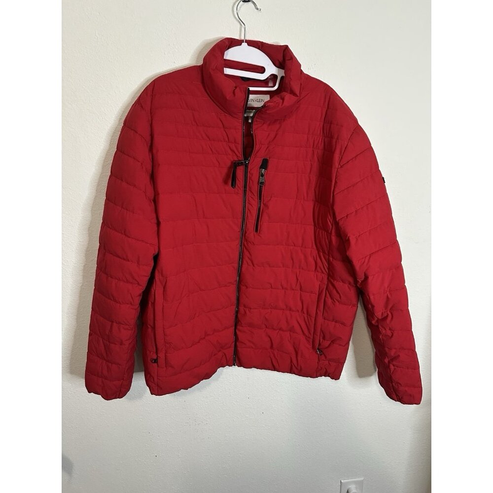 Calvin Klein Men’s XL Red Lightweight Puffer Jacket Quilted Zip Front Coat